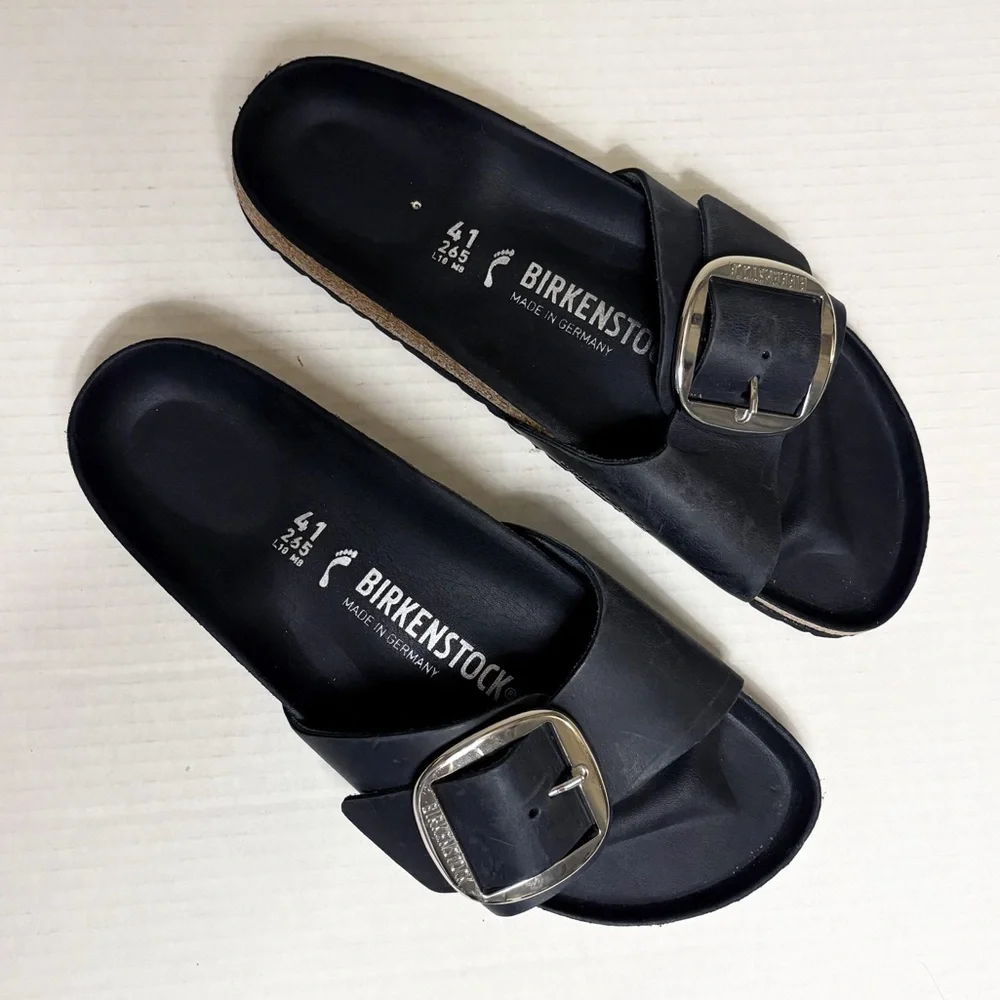 NWOB Birkenstock‎ Madrid Big Buckle Oiled Leather Sandals in Black - Picture 11 of 12
